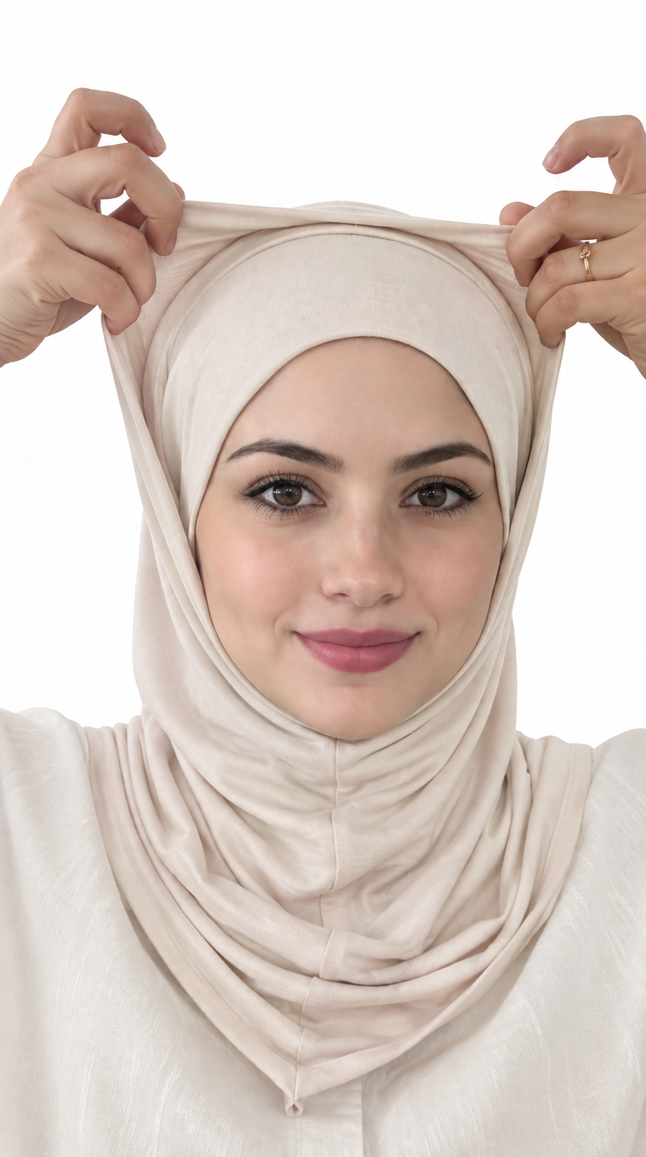 Two-Piece Instant Jersey Hijab – Cream White.