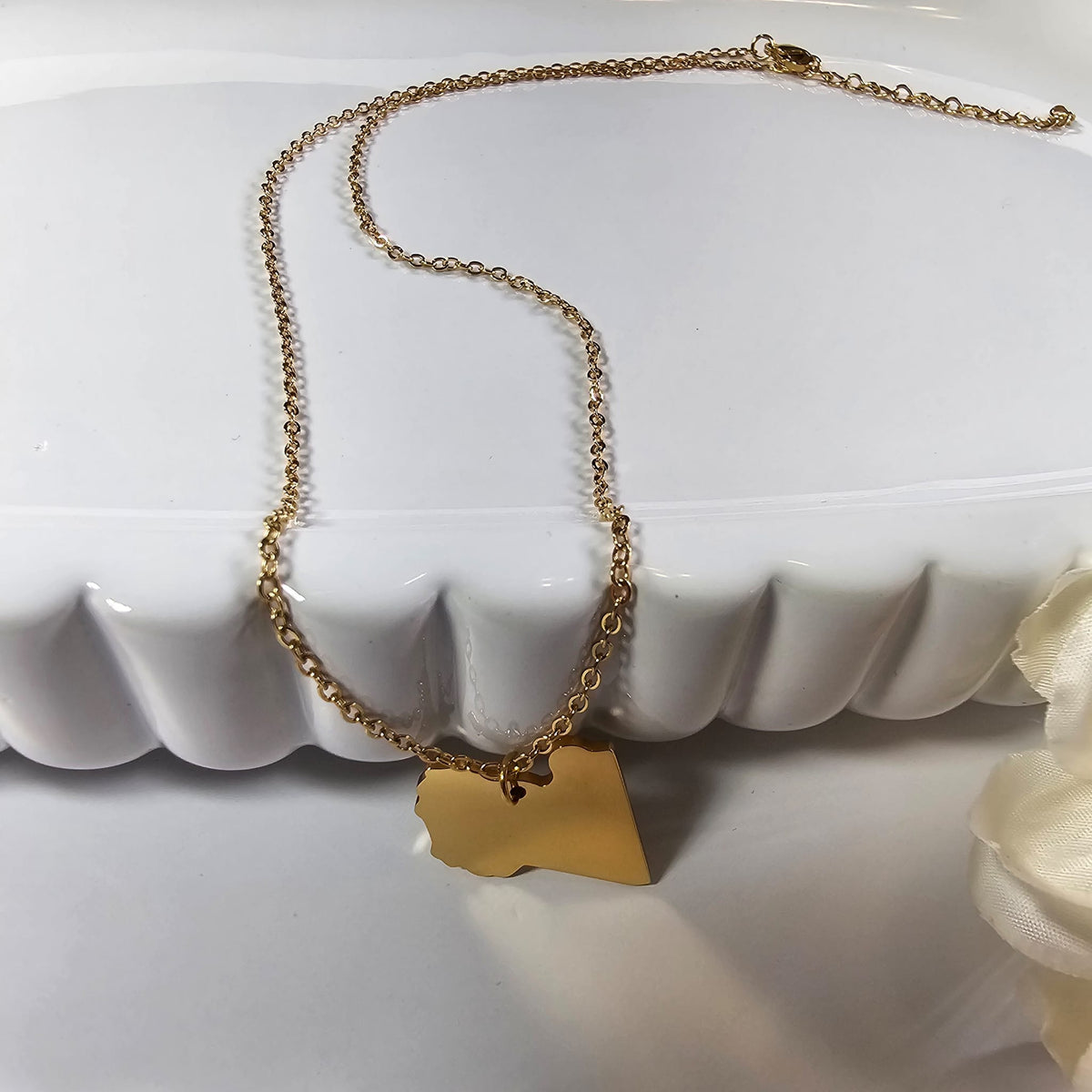 libya Map Necklace Gold Women