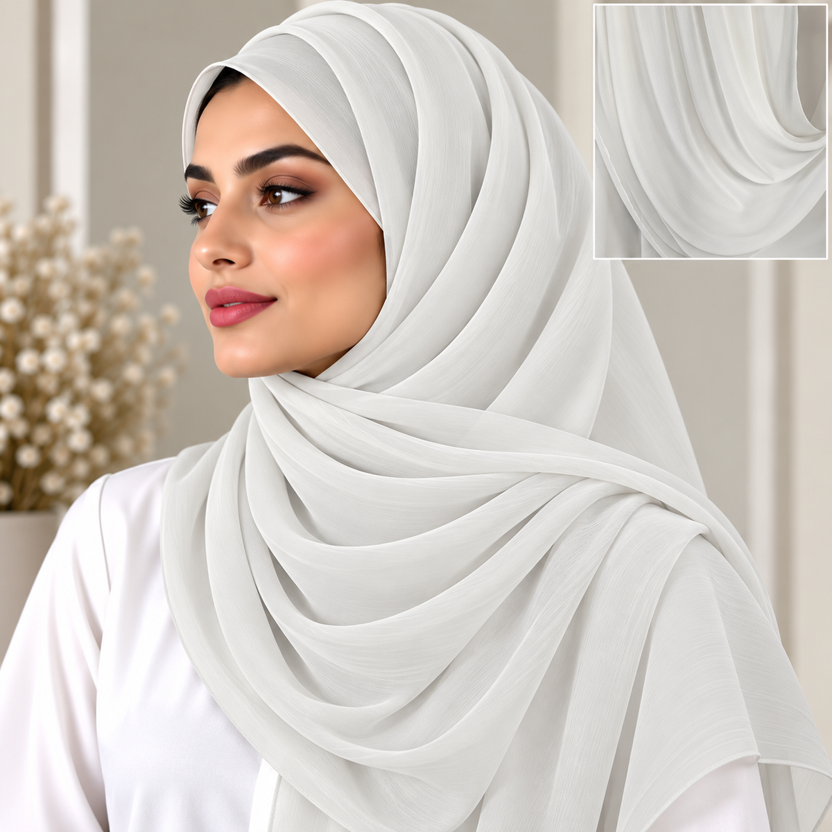 Crinkle Chiffon Off White
