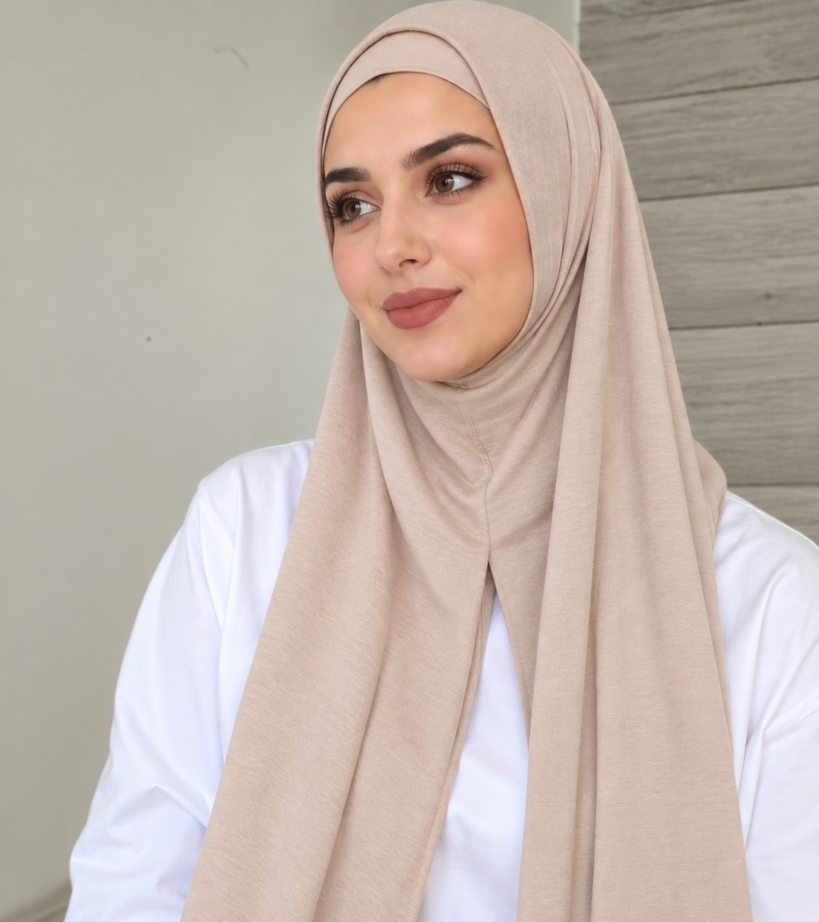 Jersey Instant Hijab Pink Beige