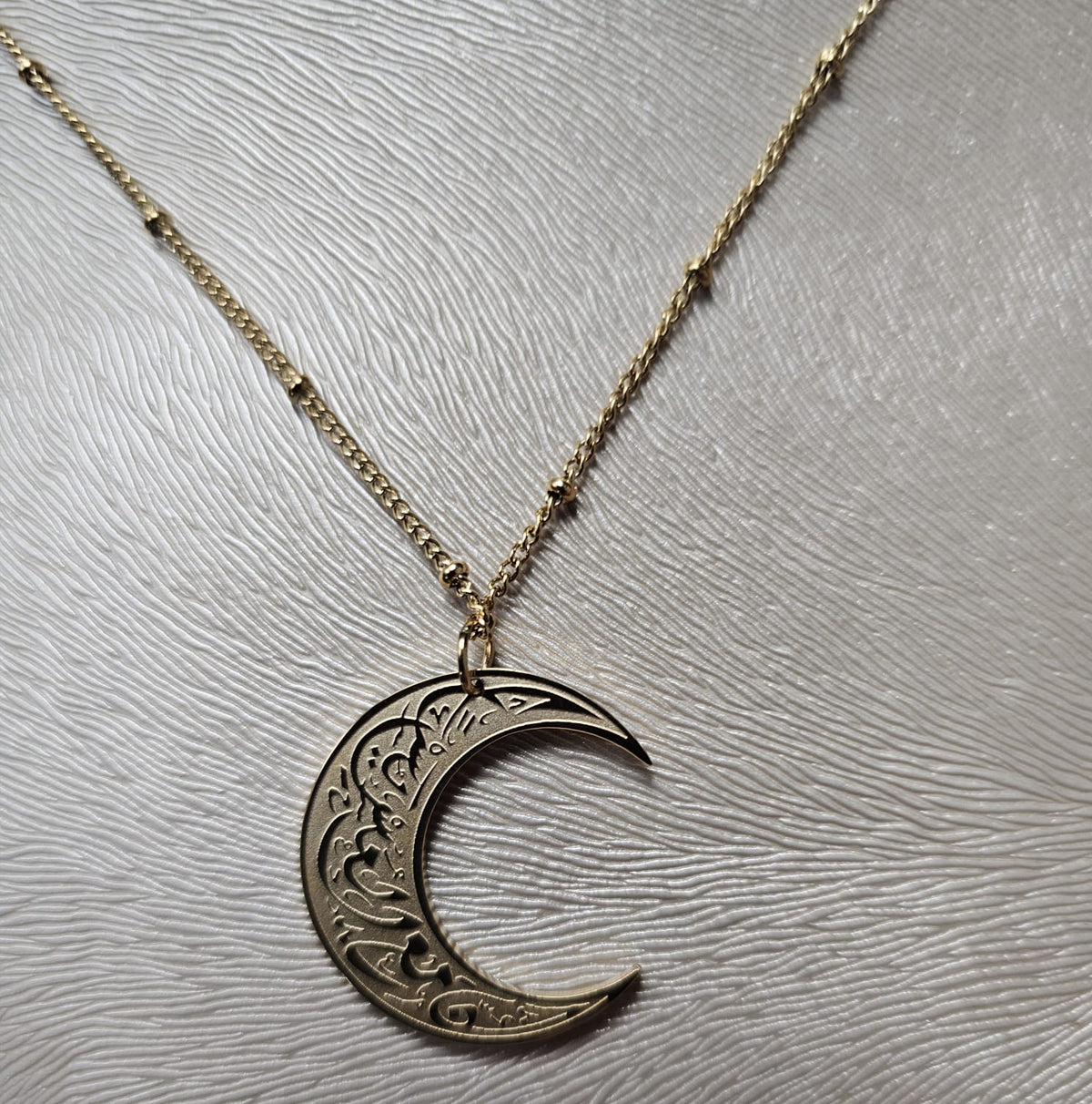 with Every Hardship Comes Ease. Necklace Moon Gold