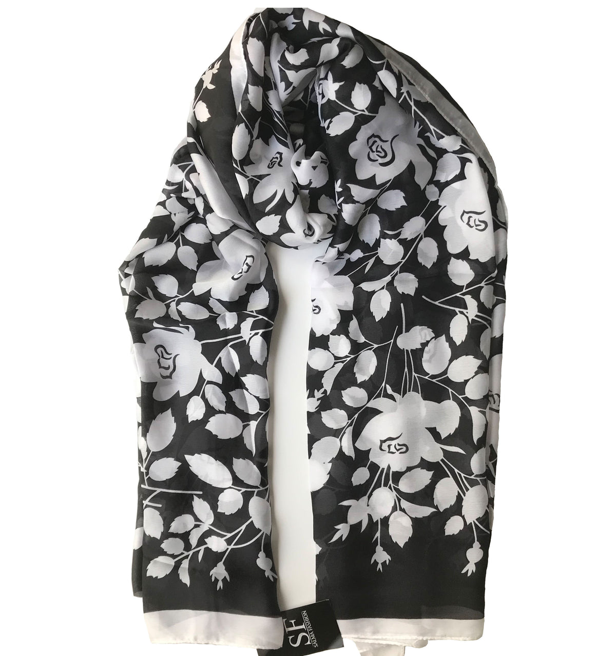 SILK HIJAB Floral Black