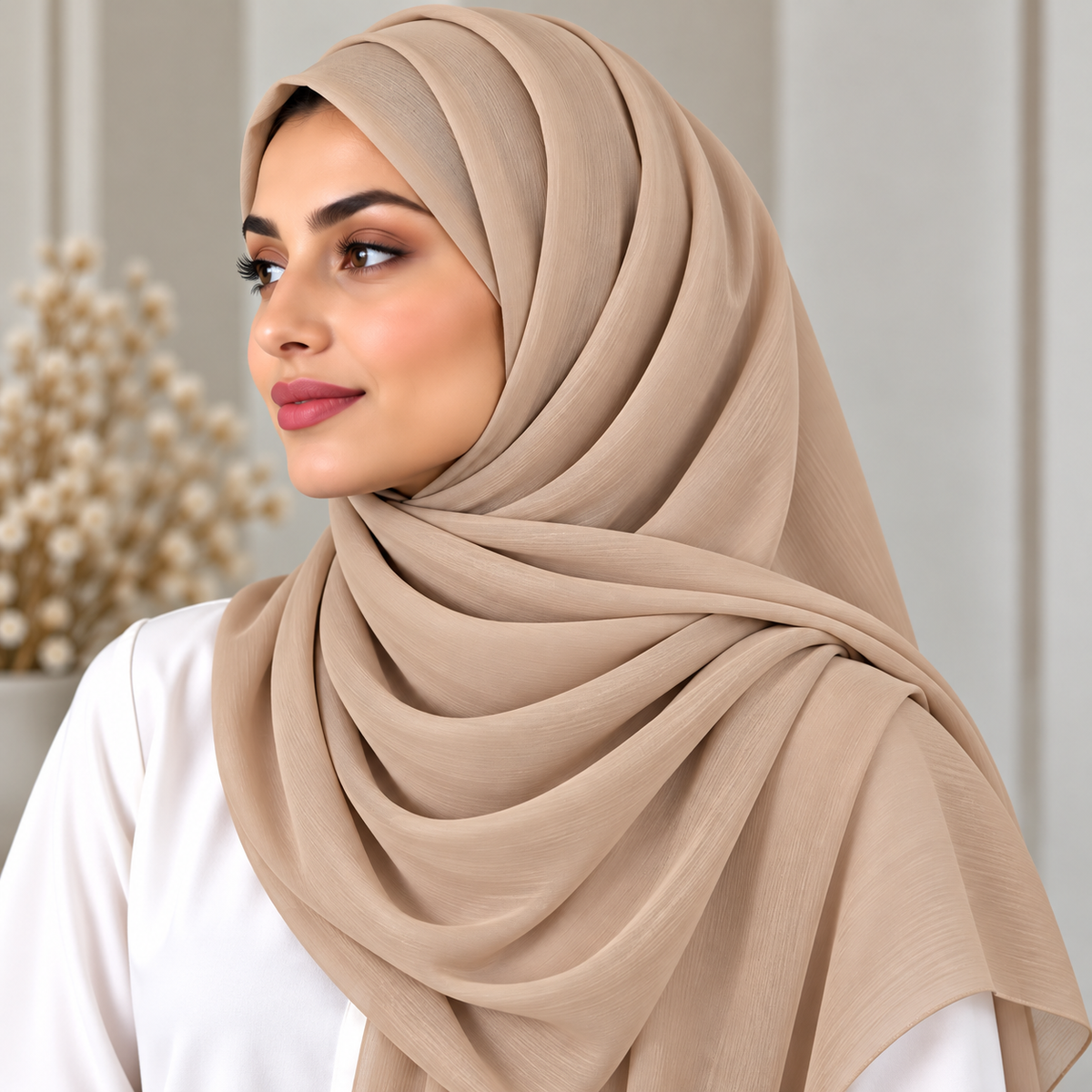Crinkle Chiffon  Almond Beige