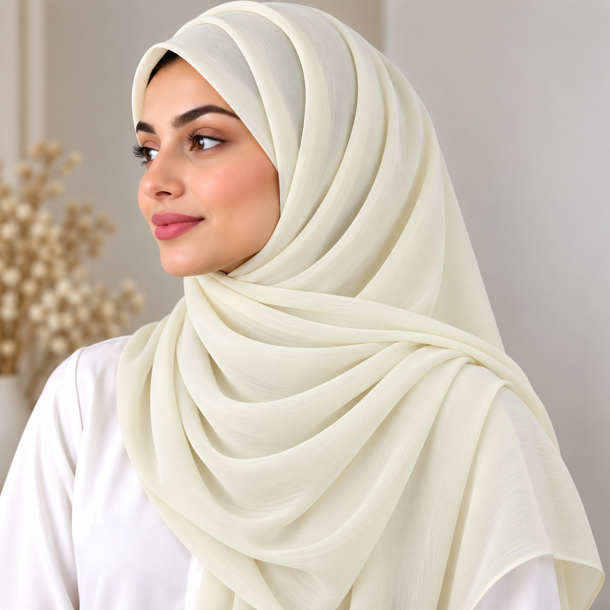 Crinkle Chiffon Ivory White