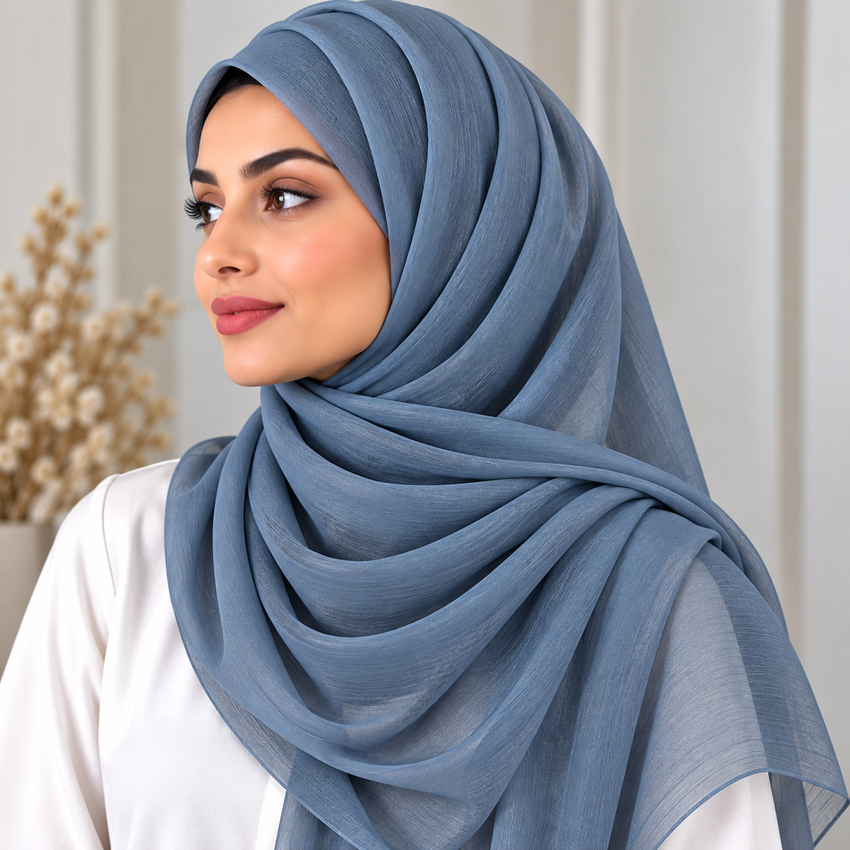 Crinkle Chiffon Steel Blue