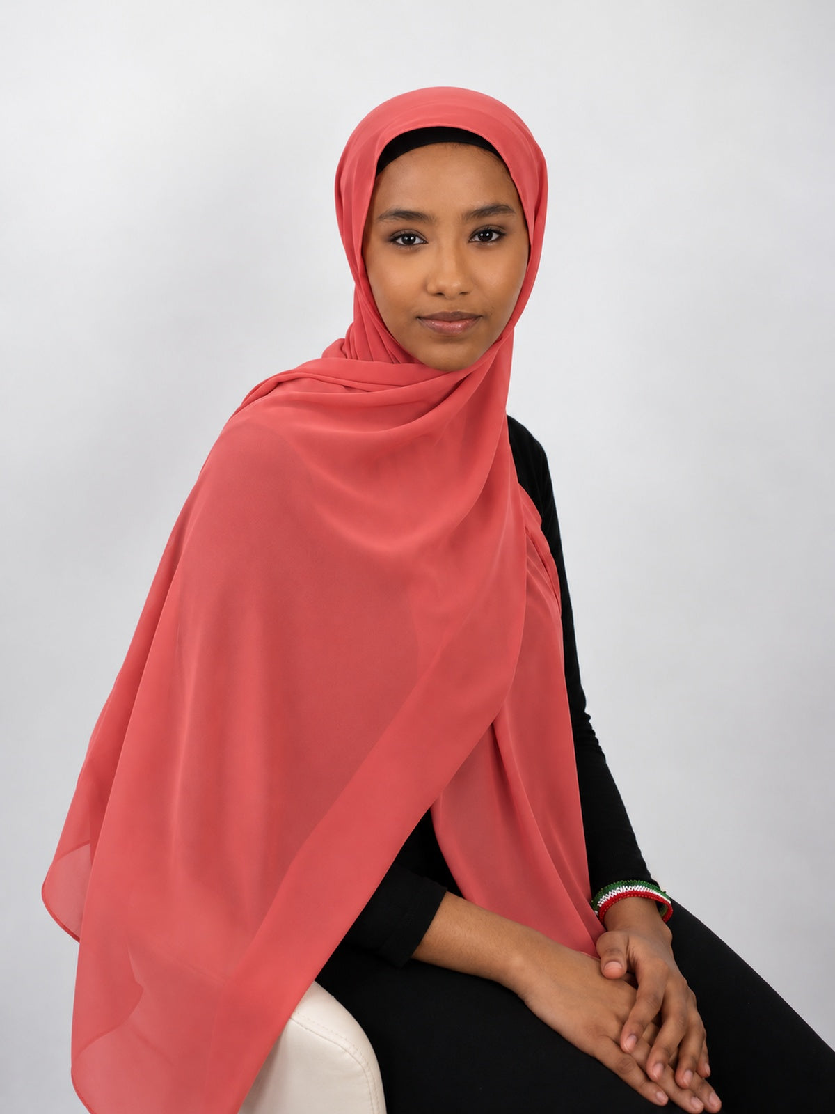Premium Chiffon Hijab – Coral Pink